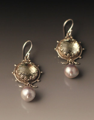 earrings of green amethyst, and<br> pearl.